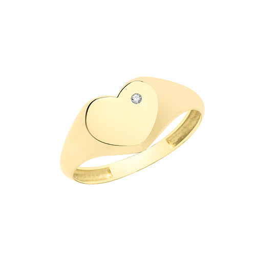 9ct Gold Heart Signet Ring With CZ - RN956
