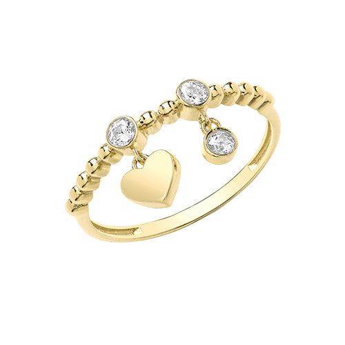 9ct Gold Bobble Ring With Charms - RN961