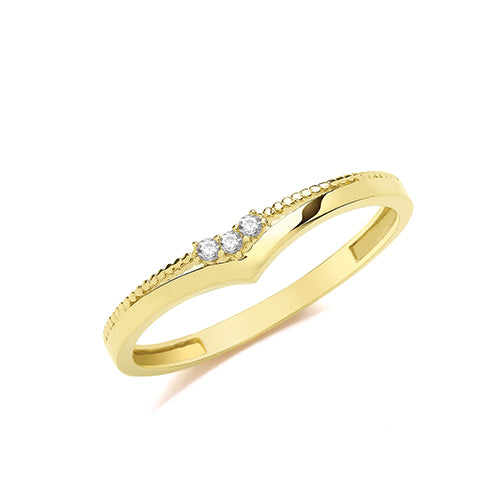 9ct Gold Wishbone Ring With CZ - RN966
