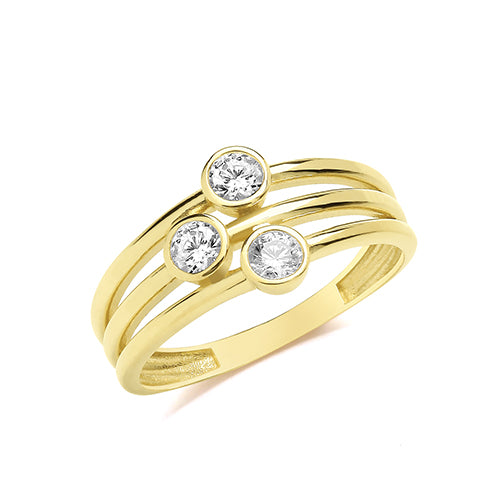 9ct Gold 3-band Rubover CZ Ring - RN970
