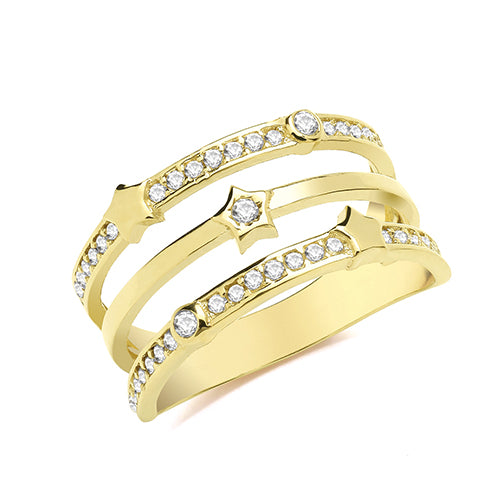 9ct Gold 3-band CZ Star Ring - RN974