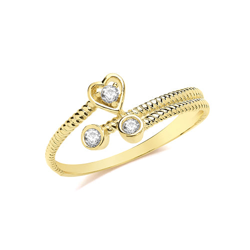 9ct Gold Twisted CZ Heart Ring - RN979
