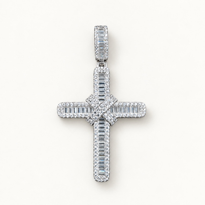 Silver CZ Cross 1 on ivory background