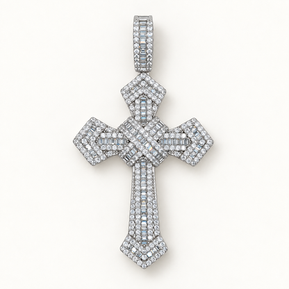Silver CZ Cross 3 on ivory background