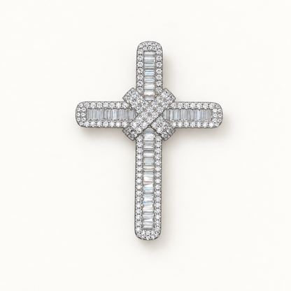 Silver CZ Cross 4 on ivory background