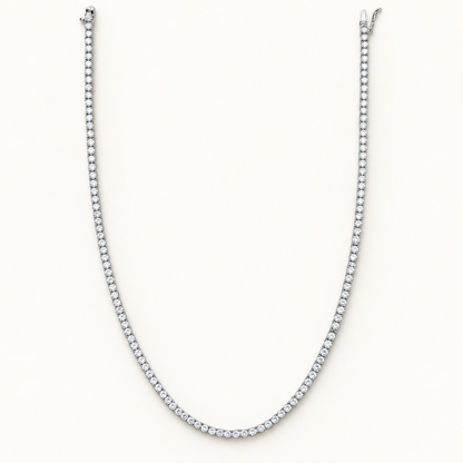 4 mm silver CZ tennis necklace on ivory background