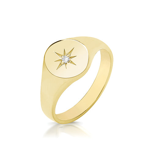 9ct Yellow Gold Oval Diamond Signet Ring 10mm x 8mm - TG102MD