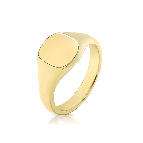 9ct Yellow Gold Cushion Signet Ring 9mm x 8mm - TG123