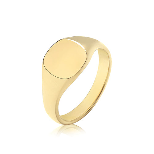 9ct Yellow Gold Cushion Signet Ring 9mm x 8mm - TG123