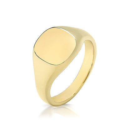 9ct Yellow Gold Cushion Signet Ring 11mm x 10mm - TG124