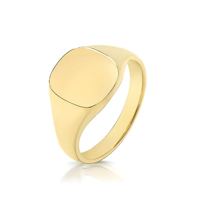 9ct Yellow Gold Cushion Signet Ring 11mm x 10mm - TG124
