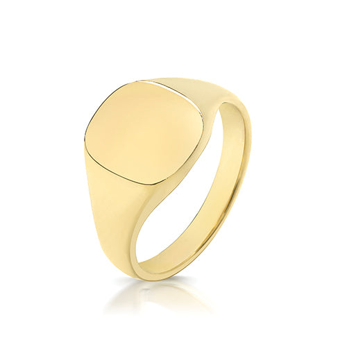 9ct Yellow Gold Cushion Signet Ring 11mm x 10mm - TG124