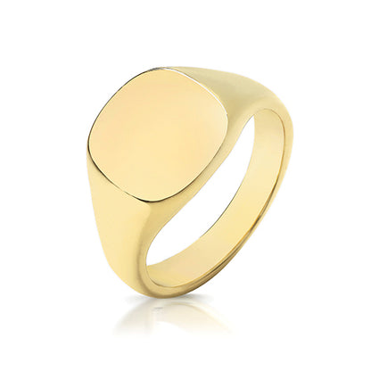 9ct Yellow Gold Cushion Signet Ring 12mm x 11mm - TG125
