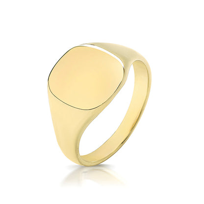 9ct Yellow Gold Cushion Signet Ring 12mm x 11mm - TG125