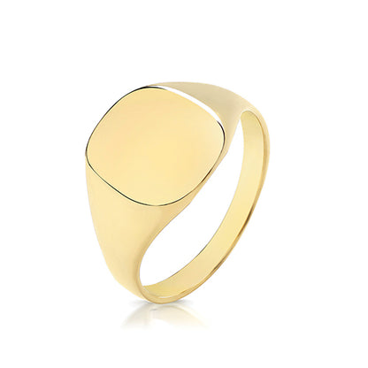 9ct Yellow Gold Cushion Signet Ring 12mm x 11mm - TG125