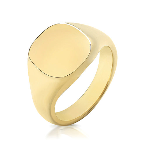 9ct Yellow Gold Cushion Signet Ring 14mm x 13mm - TG126