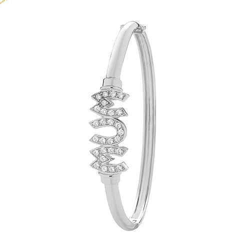Sterling Silver CZ Mum Hinged Bangle G4029
