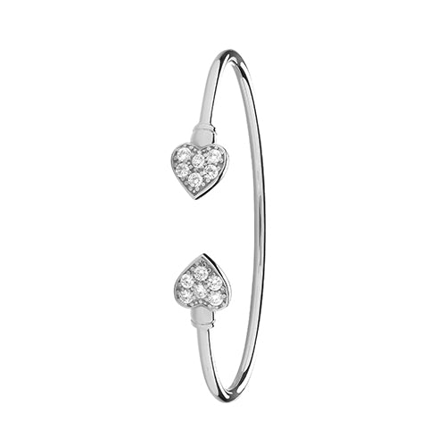 Sterling Silver Maidens' CZ Heart Torc Bangle G4033M