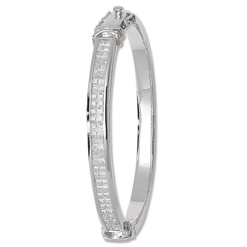 Sterling Silver CZ Two Row Hinged Oval Bangle G4045CZ
