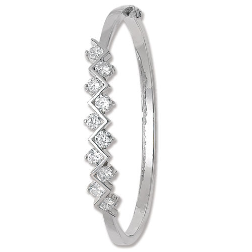 Sterling Silver CZ Zigzag Hinged Oval Bangle G4046CZ