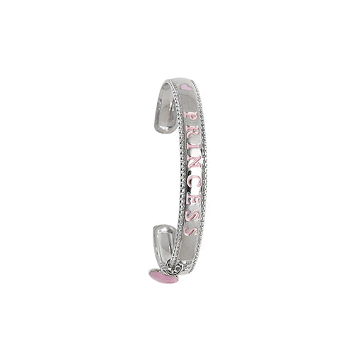 Sterling Silver Babies' Pink Heart Charm Princess Bangle G4068