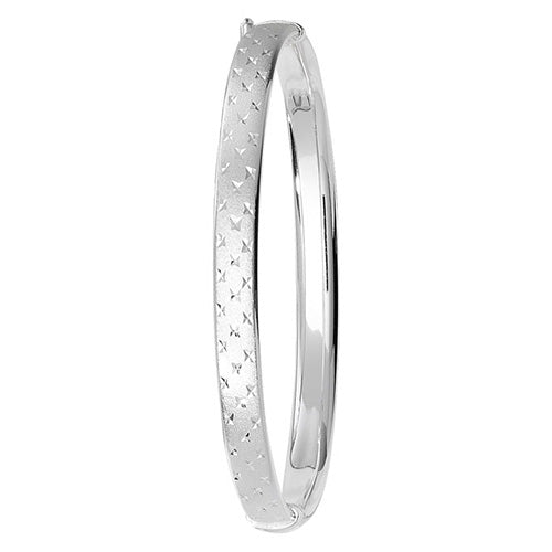 Sterling Silver Diamond Cut Frosted Hinged Bangle G4128