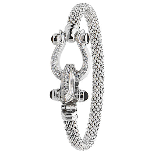 Sterling Silver CZ Horseshoe Clasp Mesh Bangle G4227