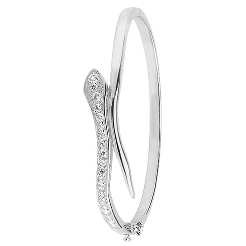 Sterling Silver CZ Hinged Crossover Snake Oval Bangle G4262
