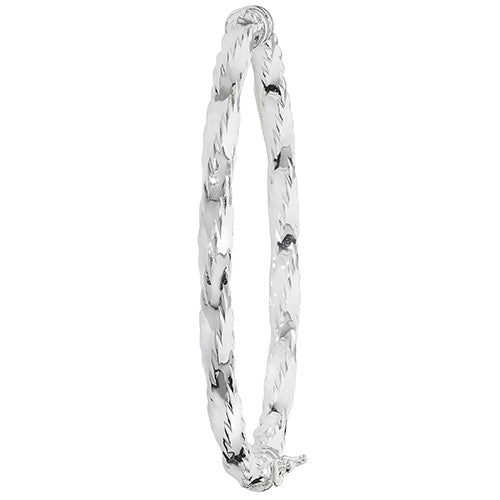 Sterling Silver Diamond Cut Twisted Hinged Oval Bangle G4269