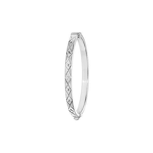 Sterling Silver Babies' Diamond Cut Square Tube Hinged Oval Bangle G4282