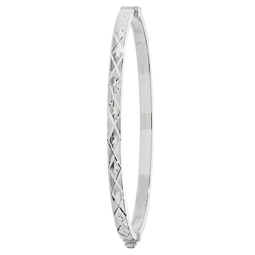 Sterling Silver Diamond Cut Square Tube Hinged Oval Bangle G4284