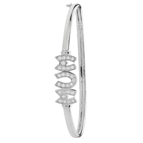 Sterling Silver CZ Mum Hinged Bangle G4310