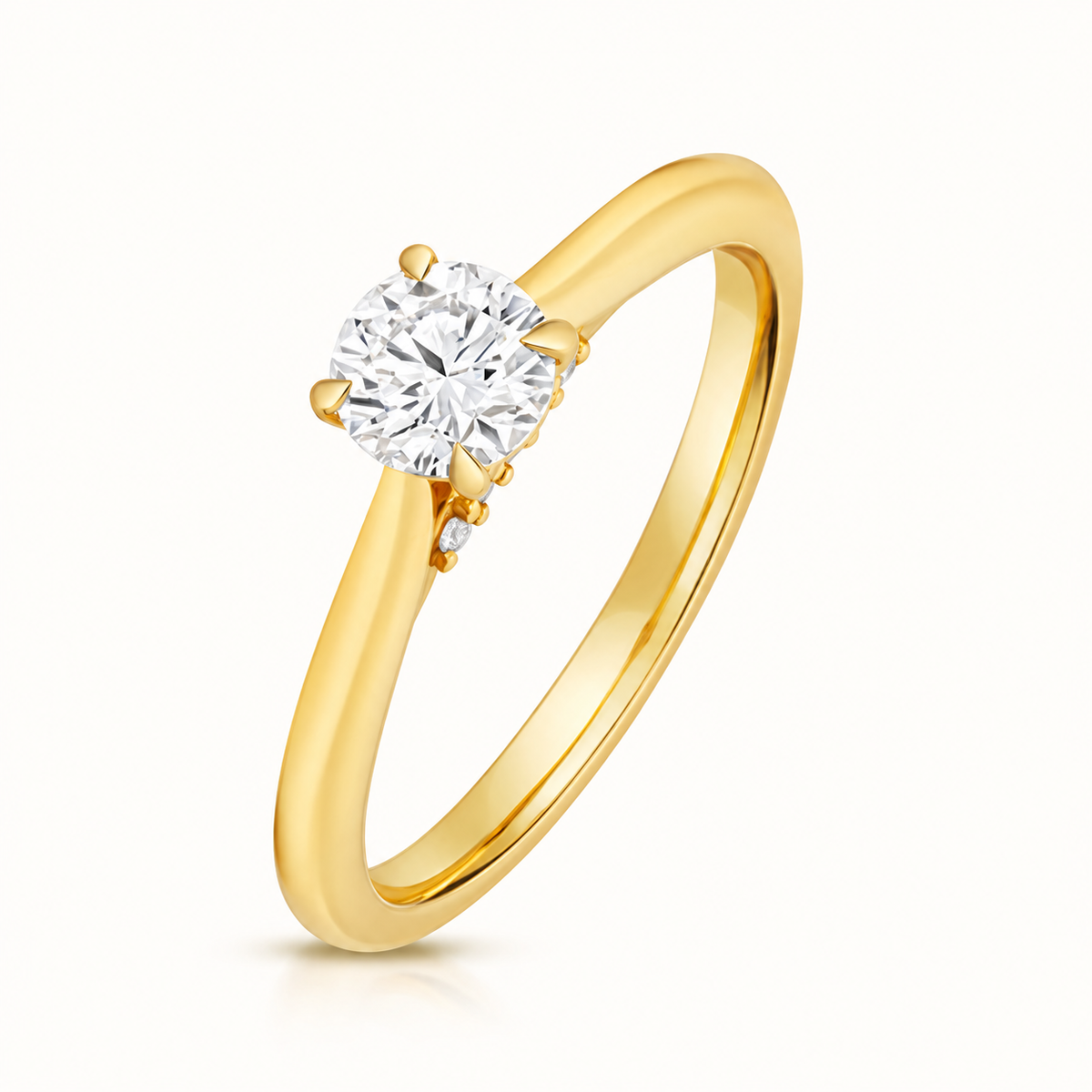 18ct Yellow Gold Round Lab Diamond Solitaire Engagement Ring – angled view