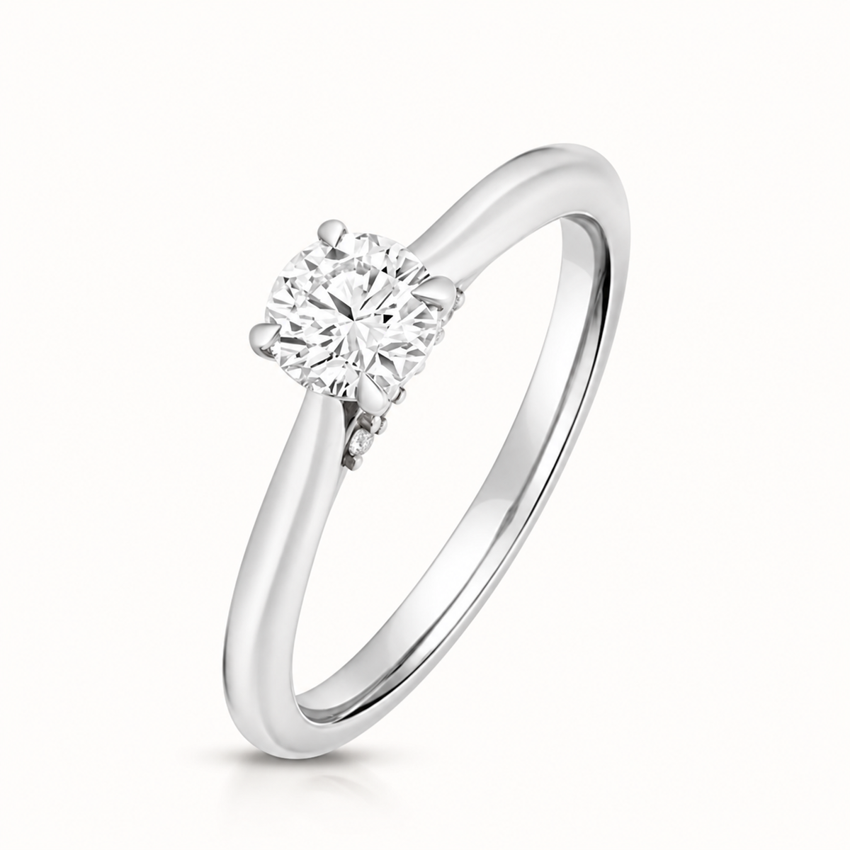 18ct White Gold Round Lab Diamond Solitaire Engagement Ring – angled view
