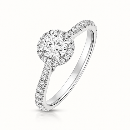 18ct white gold round halo lab diamond engagement ring front view