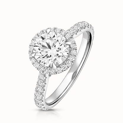 18ct white gold round halo lab diamond engagement ring front view