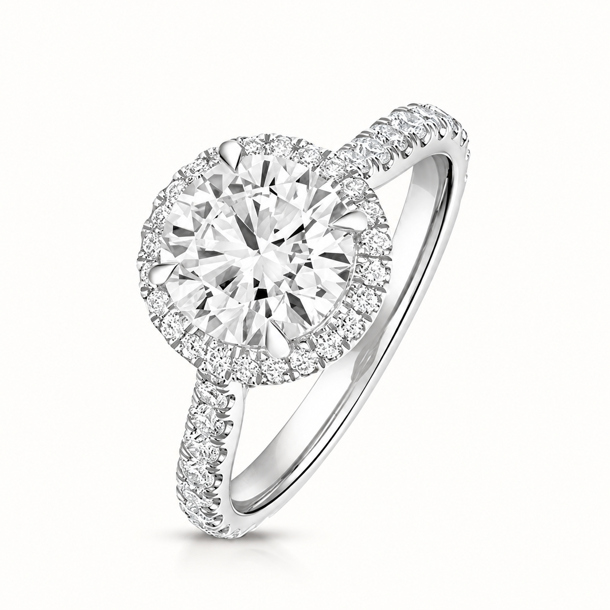 18ct white gold round halo lab diamond engagement ring front view