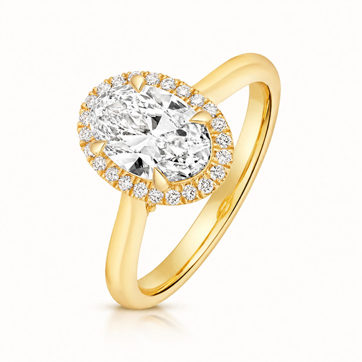 18ct yellow gold oval lab diamond engagement ring front view
