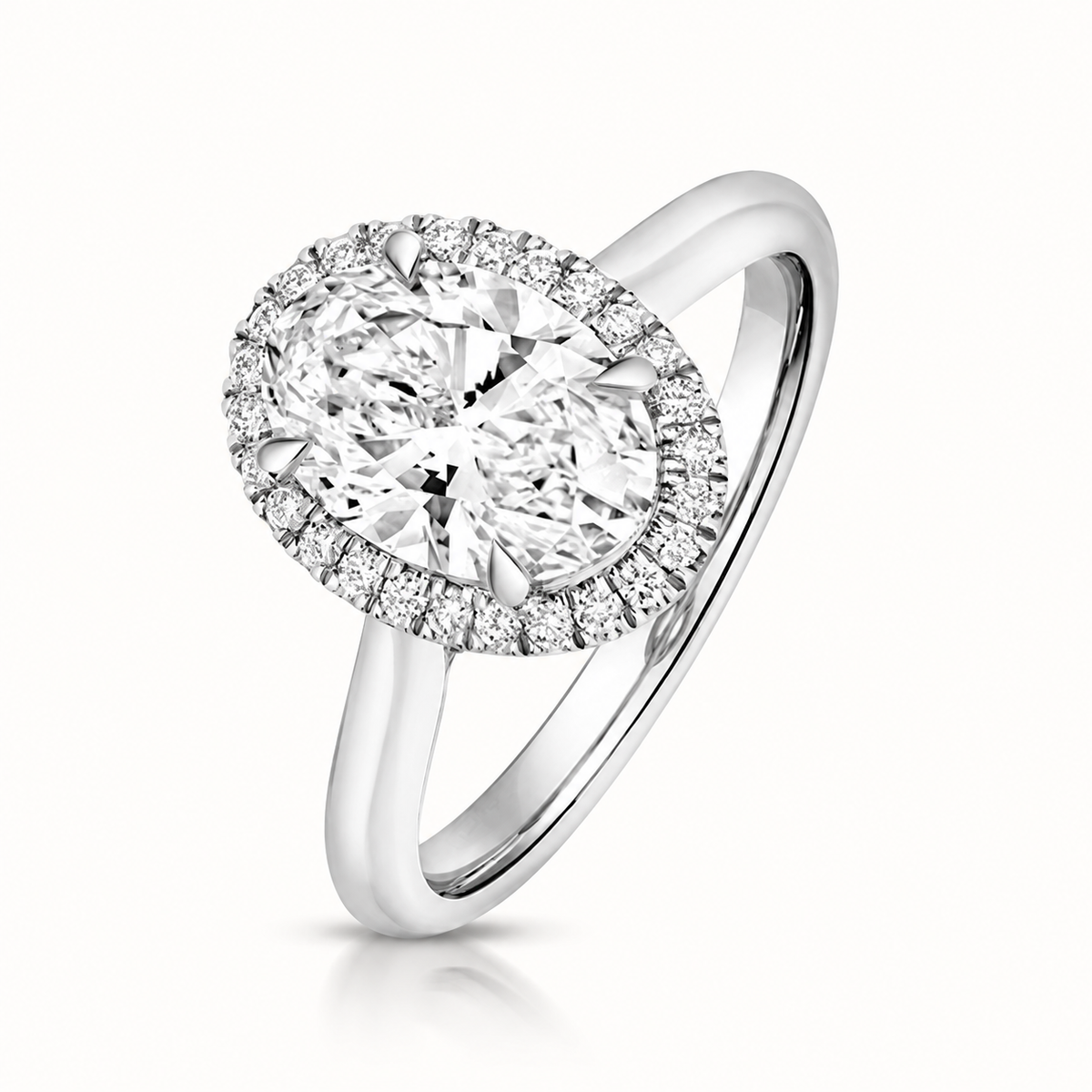 18ct white gold oval lab diamond engagement ring front view
