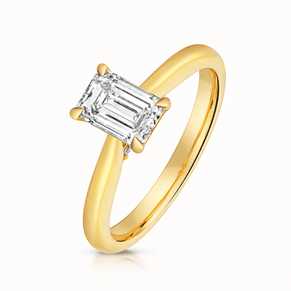 18ct yellow gold emerald cut lab diamond engagement ring front view
