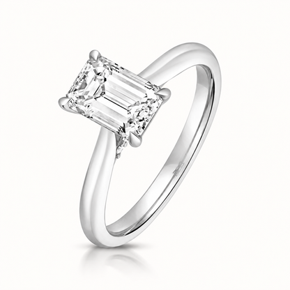 18ct white gold emerald cut lab diamond engagement ring front view
