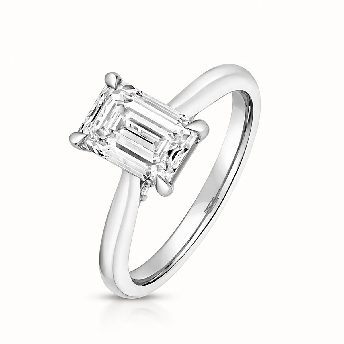 18ct white gold emerald cut lab diamond engagement ring front view