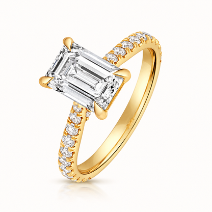 18ct yellow gold emerald cut lab diamond engagement ring front view