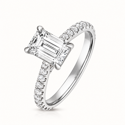 18ct white gold emerald cut lab diamond engagement ring front view