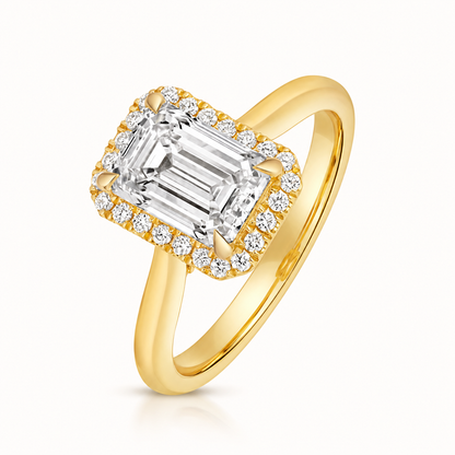 18ct yellow gold emerald cut lab diamond engagement ring front view