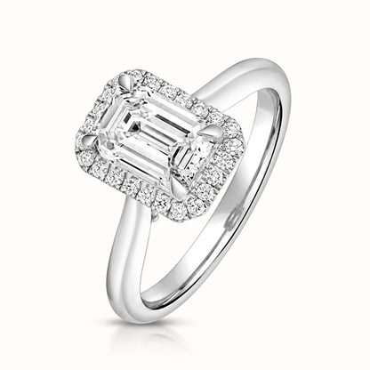 18ct white gold emerald cut lab diamond engagement ring front view