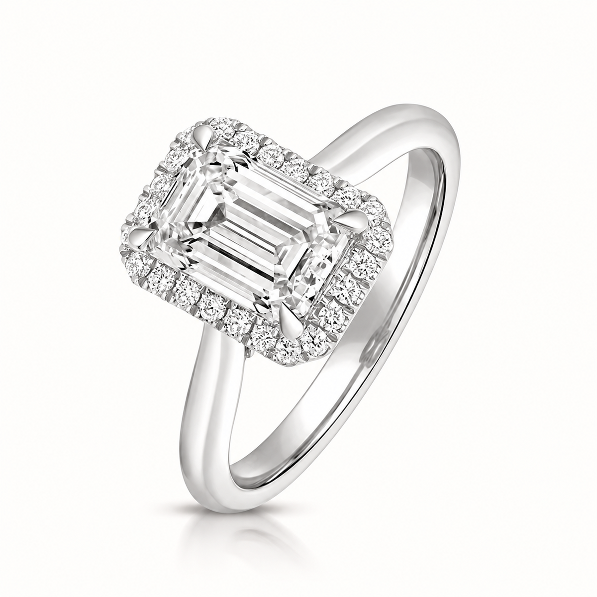 18ct white gold emerald cut lab diamond engagement ring front view
