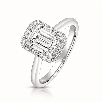 18ct white gold emerald cut lab diamond engagement ring front view