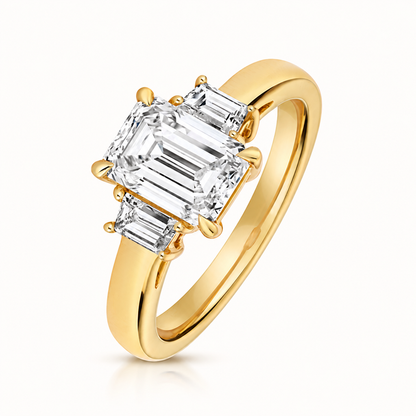 18ct gold emerald cut three stone lab diamond engagement ring alternative view