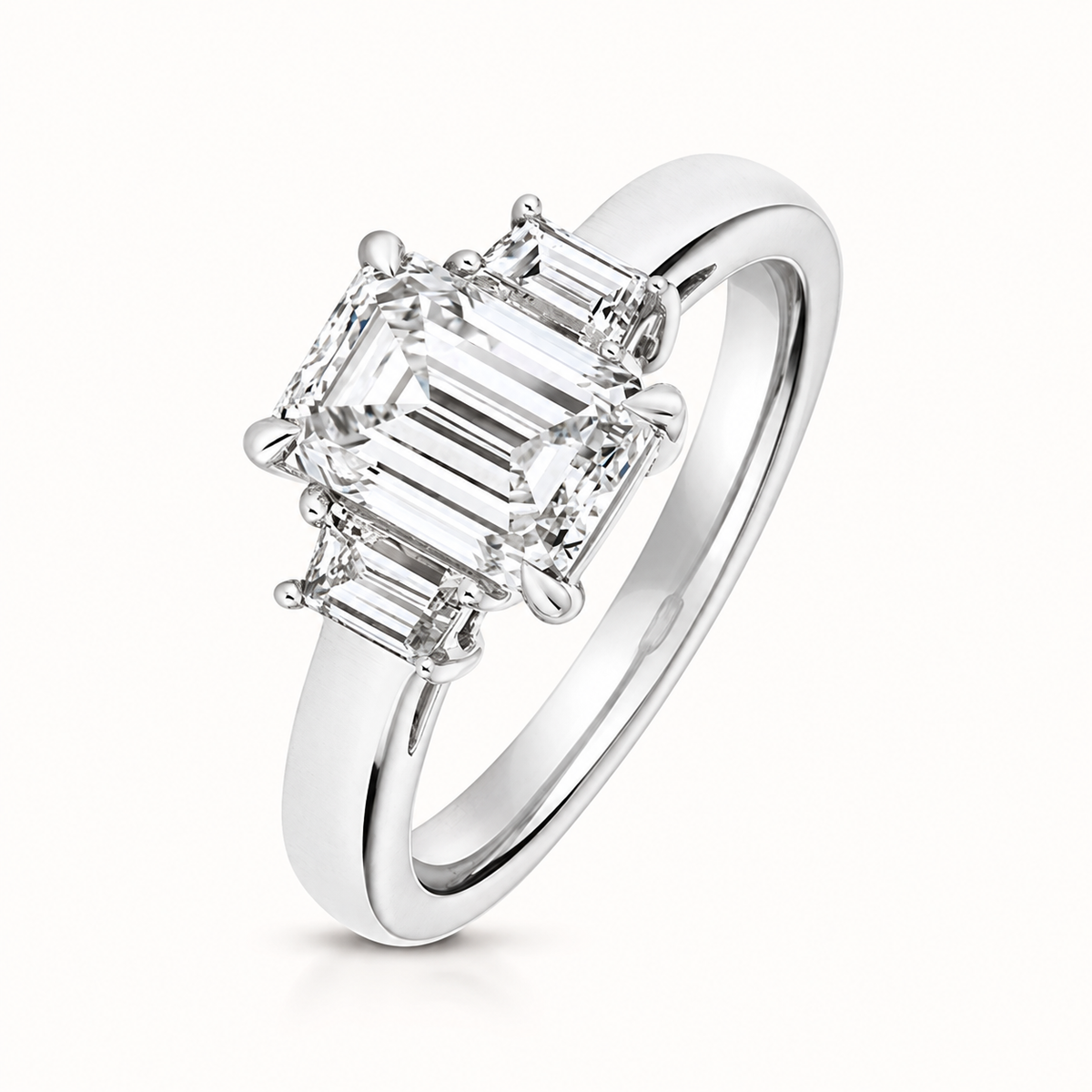 18ct gold emerald cut three stone lab diamond engagement ring alternative view